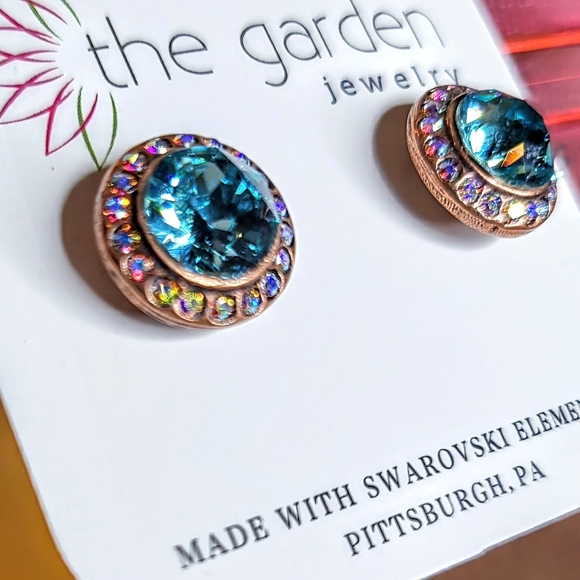 Statement Blue Swarovski Crystal Post Earrings - Picture 3 of 6
